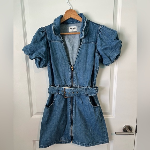SHOW ME YOUR MUMU Oxford Mini Dress in Stormy Blue Denim Concert Western SHOW ME YOUR MUMU Oxford Mini Dress in Stormy Blue Denim Concert Western